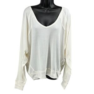 Free People Santa Clara Thermal Alabaster Waffle Knit Oversized Top M NWT